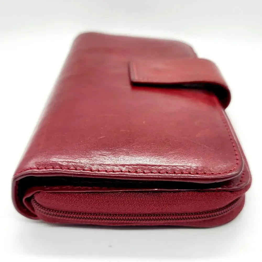 Vintage Pelle Studio Red Genuine Italian Leather Large Zip Around Closure Wallet